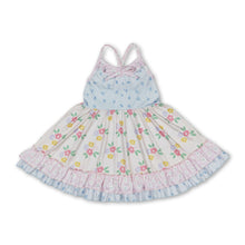 Load image into Gallery viewer, Straps beige floral ruffle girls summer dresses