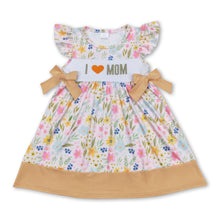 Load image into Gallery viewer, I love MOM bows floral baby girls dresses