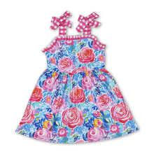 Load image into Gallery viewer, Plaid straps floral girls spring summer dress