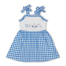 Load image into Gallery viewer, Blue plaid straps police car girls summer dresses