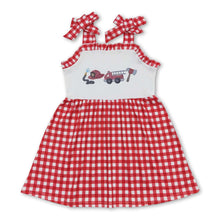 Load image into Gallery viewer, Red plaid straps fire truck girls summer dresses