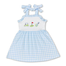 Load image into Gallery viewer, Light blue plaid straps golf girls summer dresses