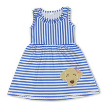 Load image into Gallery viewer, Ruffle stripe sleeveless dog kids girls summer dress