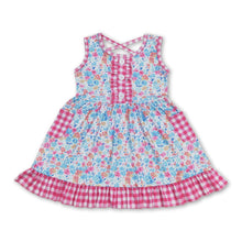 Load image into Gallery viewer, Sleeveless floral plaid ruffle girls summer dress
