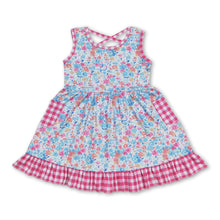 Load image into Gallery viewer, Sleeveless floral plaid ruffle girls summer dress