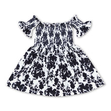 Load image into Gallery viewer, Black cow print short sleeves girls summer dress
