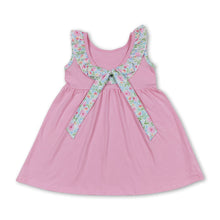 Load image into Gallery viewer, Pink floral sleeveless bow baby girls summer dress