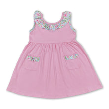 Load image into Gallery viewer, Pink floral sleeveless bow baby girls summer dress