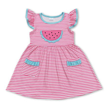 Load image into Gallery viewer, Flutter sleeves stripe pockets watermelon girls summer dress