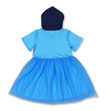 Load image into Gallery viewer, Short sleeves blue dog tulle girls hooded dress