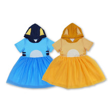 Load image into Gallery viewer, Short sleeves yellow dog tulle girls hooded dress