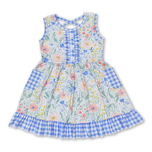 Load image into Gallery viewer, Sleeveless blue plaid pockets floral girls dresses