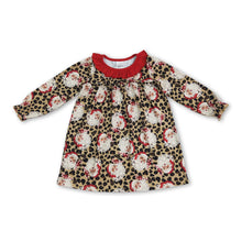 Load image into Gallery viewer, Long sleeves red ruffle leopard santa girls Christmas dress