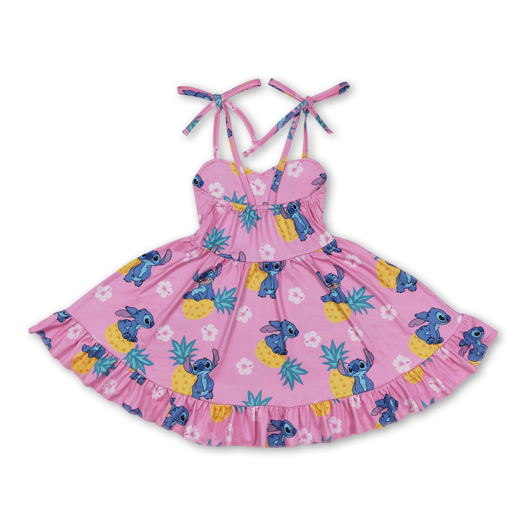 Straps hot pink koala pineapple kids girls summer dress