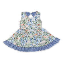 Load image into Gallery viewer, Sleeveless polka dots ruffle floral girls summer dress