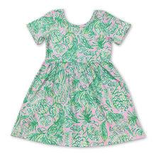 Load image into Gallery viewer, Short sleeves green watercolor girls summer dress