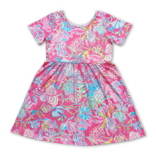 Load image into Gallery viewer, Short sleeves hot pink watercolor shell girls summer dress