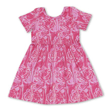 Load image into Gallery viewer, Short sleeves hot pink watercolor flamingo girls summer dress
