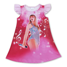 Load image into Gallery viewer, Pink flutter sleeves music singer girls dresses