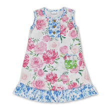 Load image into Gallery viewer, Sleeveless floral pocket ruffle girls night gown