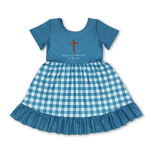 Load image into Gallery viewer, Short sleeves cross plaid ruffle girls dresses