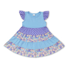 Load image into Gallery viewer, Flutter sleeves light blue polka dots floral patchwork girls dress