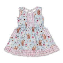 Load image into Gallery viewer, Sleeveless highland cow floral pockets girls dresses