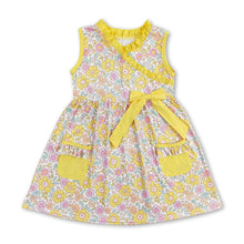 Load image into Gallery viewer, Yellow sleeveless floral pockets baby girls dresses