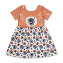 Load image into Gallery viewer, Short sleeves highland cow floral girls dress