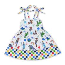 Load image into Gallery viewer, Plaid straps dinosaur toy ruffle kids girls dresses