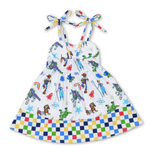 Load image into Gallery viewer, Plaid straps dinosaur toy ruffle kids girls dresses