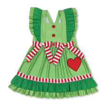 Load image into Gallery viewer, Flutter sleeves heart green face baby girls Christmas dresses
