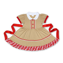 Load image into Gallery viewer, Short sleeves gingerbread ruffle kids girls Christmas dress