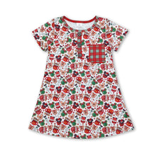 Load image into Gallery viewer, Short sleeves plaid pocket mouse cake girls Christmas dress