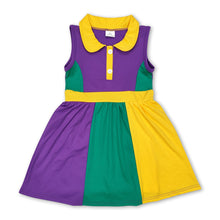 Load image into Gallery viewer, Yellow purple green girls mardi gras athletic polo dress