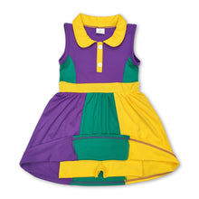 Load image into Gallery viewer, Yellow purple green girls mardi gras athletic polo dress