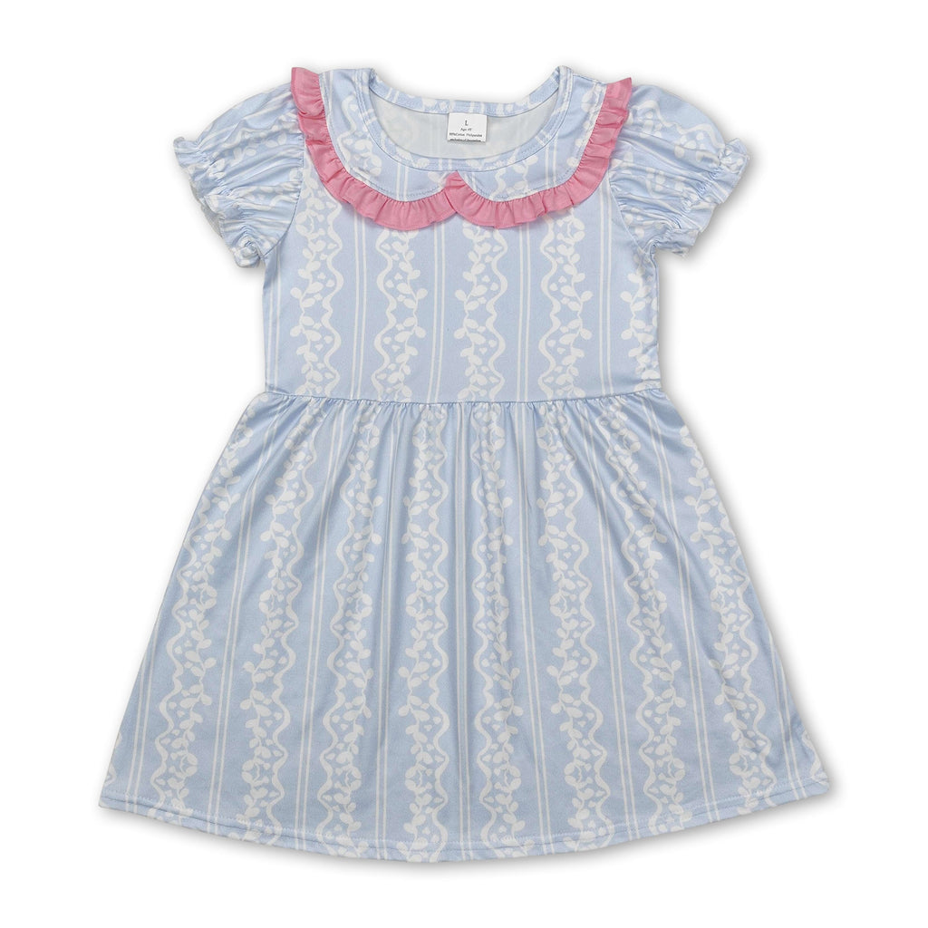 Short sleeves light blue baby girls summer dresses