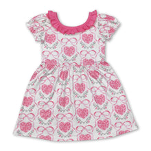 Load image into Gallery viewer, Short sleeves heart pink bow floral baby girls valentine's dress