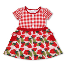 Load image into Gallery viewer, Red plaid short sleeves strawberry baby girls dresses