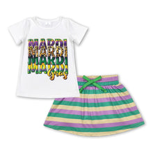 Load image into Gallery viewer, Leopard Mardi Gras top stripe skirt kids girls clothes