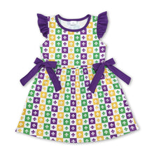 Load image into Gallery viewer, Purple flutter sleeves bow baby girls Mardi Gras dress