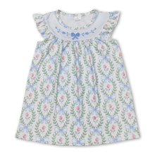 Load image into Gallery viewer, Light blue bow floral baby girls spring summer dress
