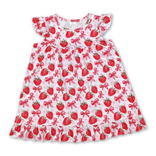 Load image into Gallery viewer, Flutter sleeves strawberry bow baby girls dresses