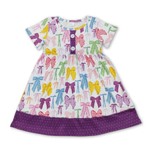 Load image into Gallery viewer, Short sleeves bow purple polka dots girls summer dresses