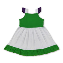 Load image into Gallery viewer, White green purple flutter sleeves ruffle princess girls dress