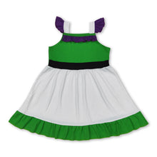 Load image into Gallery viewer, White green purple flutter sleeves ruffle princess girls dress