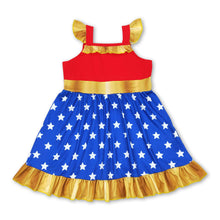 Load image into Gallery viewer, Red blue stars flutter sleeves ruffle princess girls dress