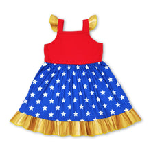 Load image into Gallery viewer, Red blue stars flutter sleeves ruffle princess girls dress