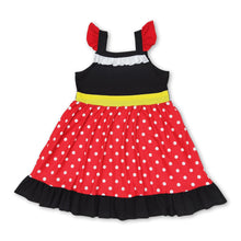 Load image into Gallery viewer, Red polka dots mouse flutter sleeves ruffle baby girls dress