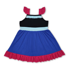 Load image into Gallery viewer, Purple black blue flutter sleeves ruffle princess girls dress